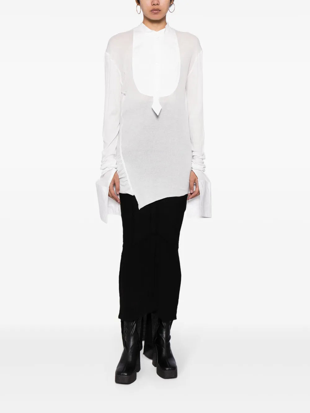 Knitted-Panel Poplin Shirt