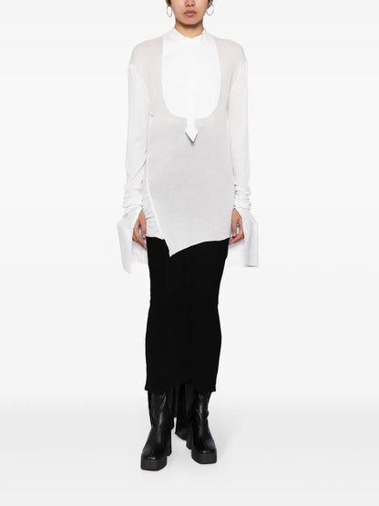 Knitted-Panel Poplin Shirt