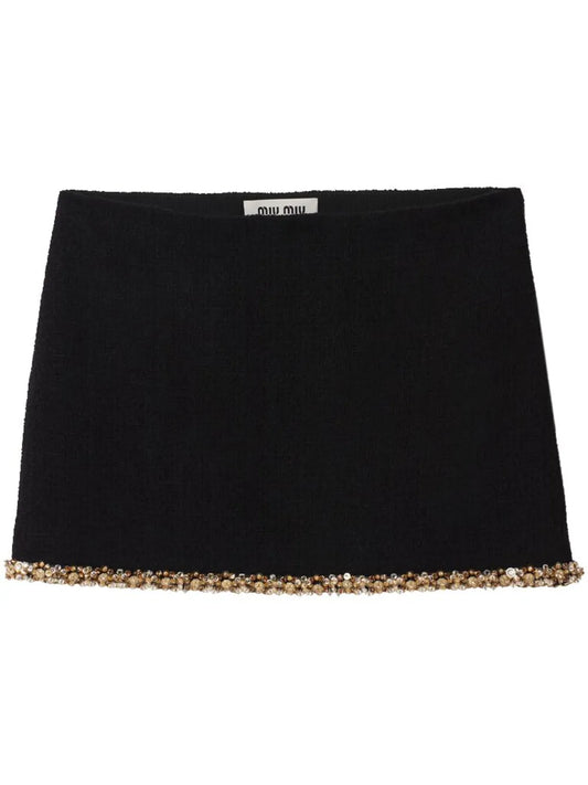 Crystal-Embellished Tweed Miniskirt