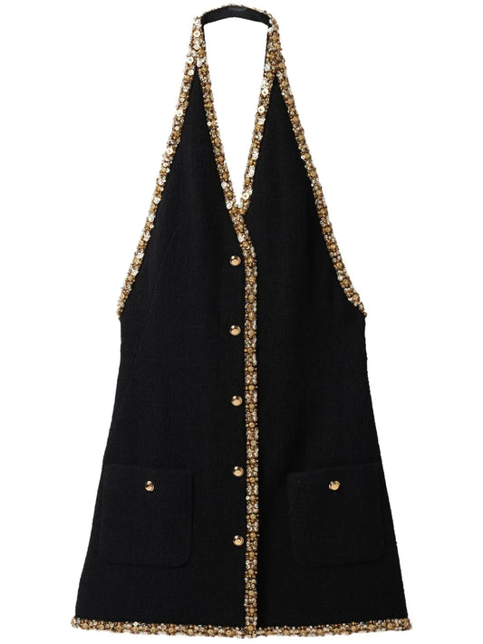 Embroidered Tweed Minidress
