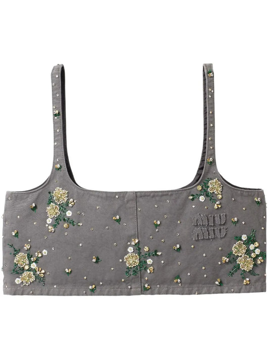 Floral-Embellished Crop Top