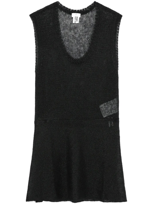 Semi-Sheer Fine-Knit Top