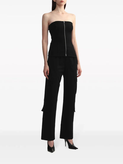 Cargo-Pocket Concealed-Fastening Straight Trousers