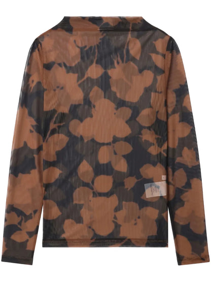 Floral-Print Tulle Top
