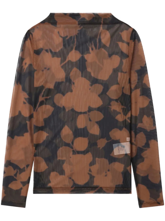 Floral-Print Tulle Top