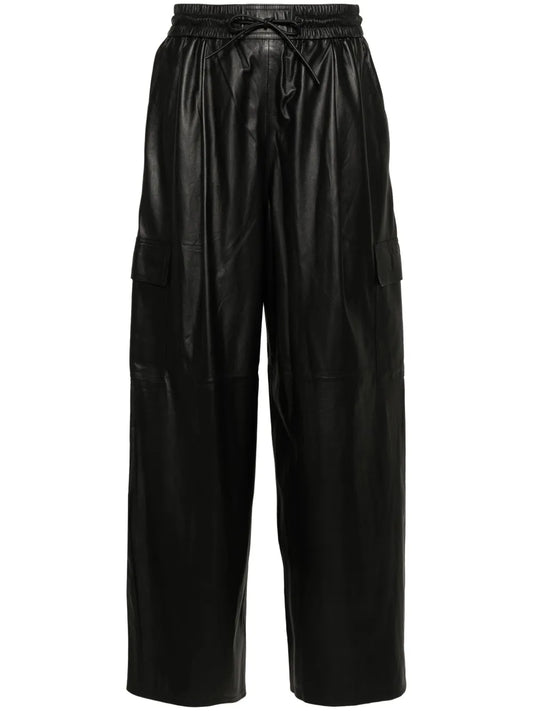 Wide-Leg Leather Cargo Trousers