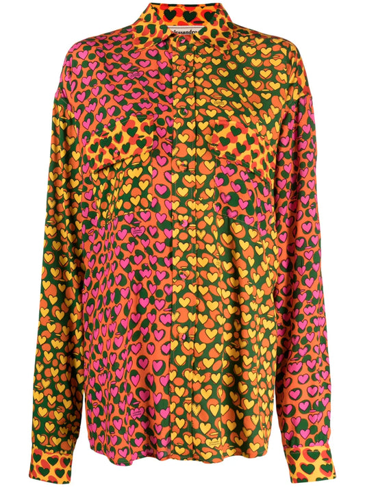 Heart-Print Spread-Collar Shirt