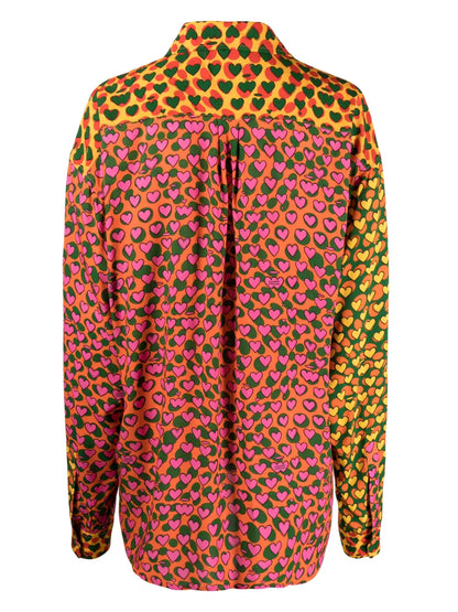 Heart-Print Spread-Collar Shirt