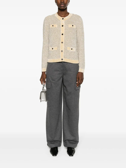 Metallic-Thread Striped Cardigan