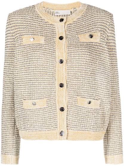 Metallic-Thread Striped Cardigan