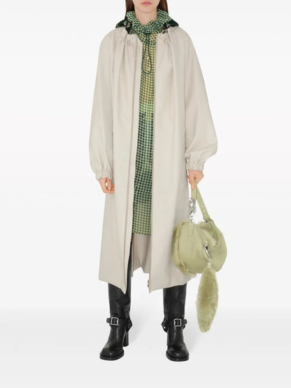 Checked-Hood Gabardine Parka Coat