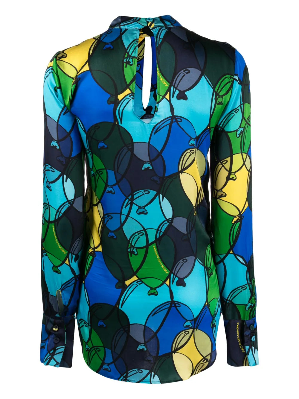 Balloon-Print Keyhole-Neck Satin Blouse