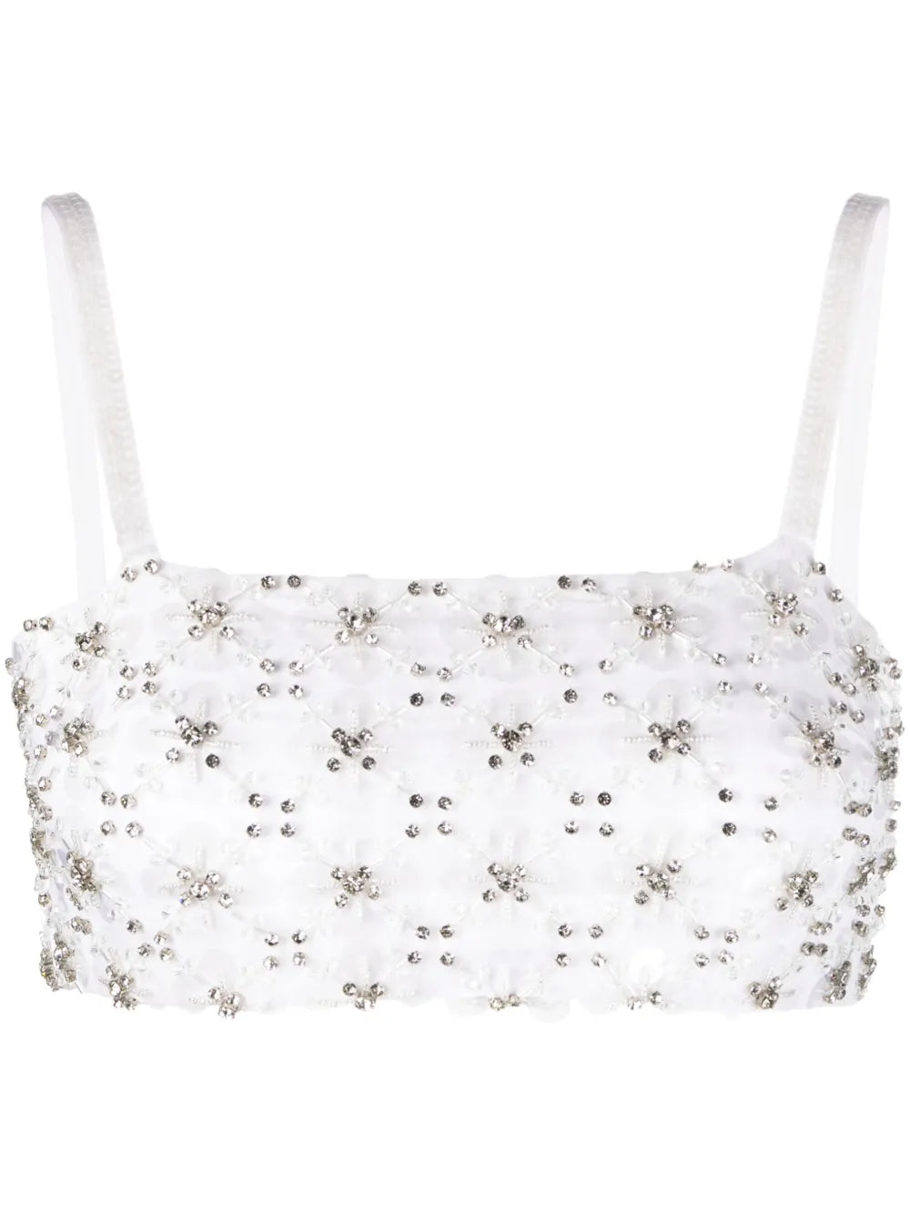 Rhinestone-Embellished Mesh Cropped Top