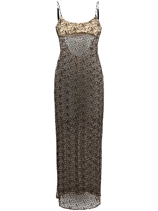 Embroidered Semi-Sheer Maxi Dress