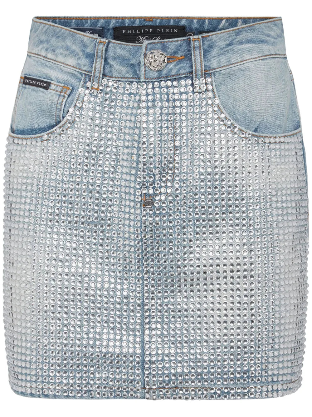 Crystal-Embellished Denim Miniskirt