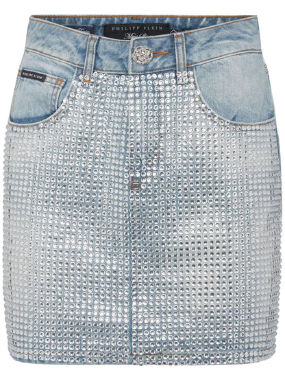 Crystal-Embellished Denim Miniskirt