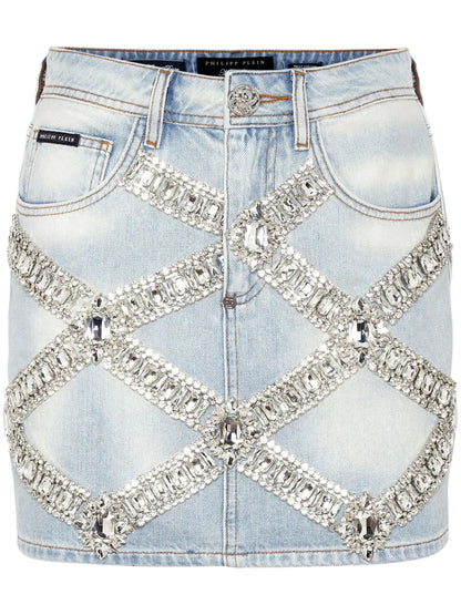 Denim Brooch Mini-Skirt