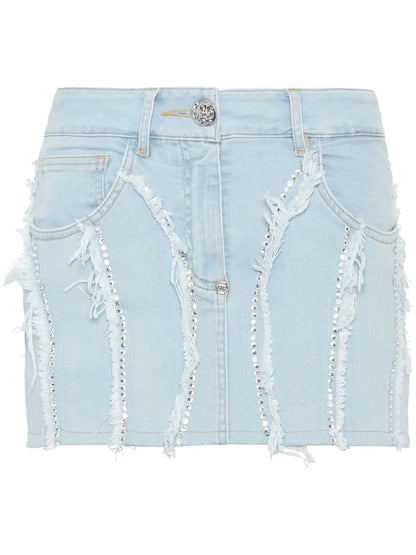 Crystal-Embellished Denim Miniskirt