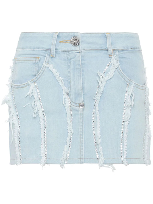 Crystal-Embellished Denim Miniskirt