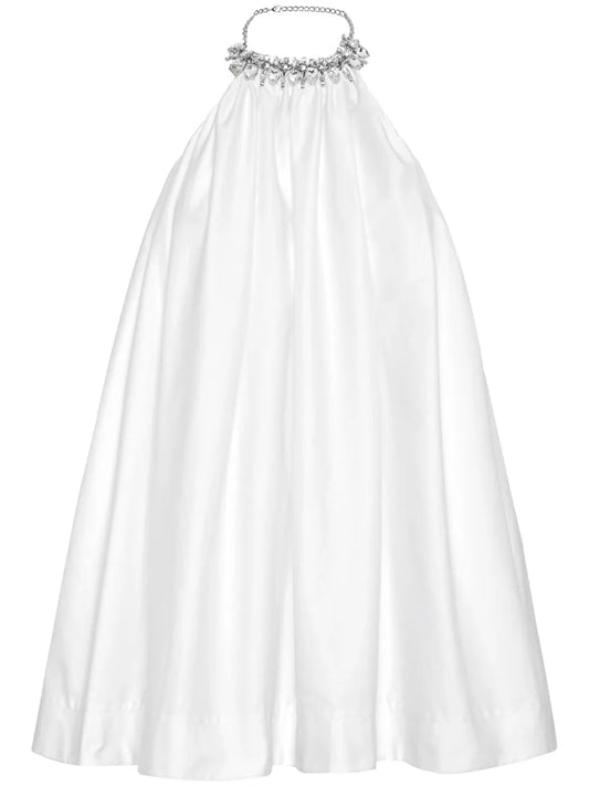 Crystal-Embellishment Cotton Mini Dress