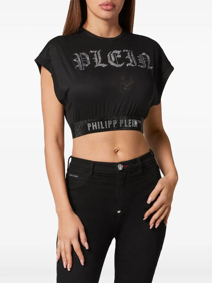 Crystal-Embellished Cropped T-Shirt
