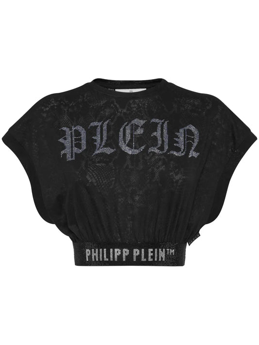 Crystal-Embellished Cropped T-Shirt