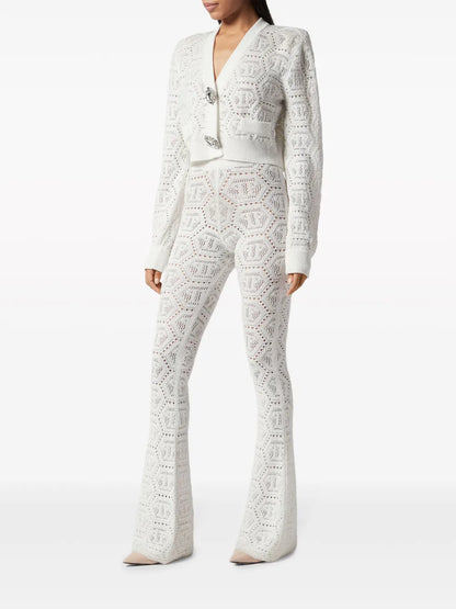 Monogram Crochet-Knit Cardigan