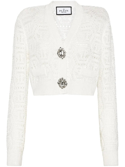 Monogram Crochet-Knit Cardigan