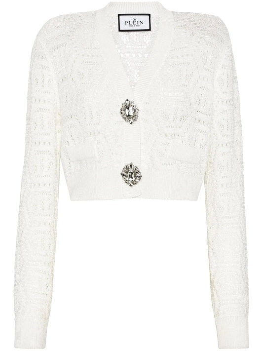 Monogram Crochet-Knit Cardigan