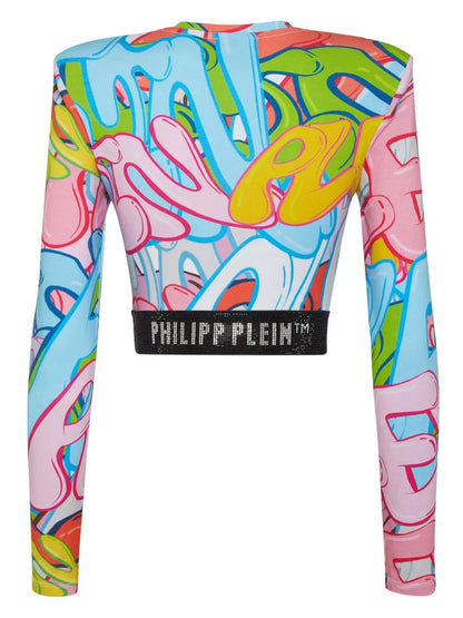 Padded Shoulder Cropped Top Ls Bombing Graffiti