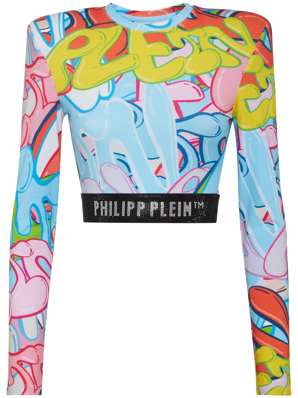 Padded Shoulder Cropped Top Ls Bombing Graffiti