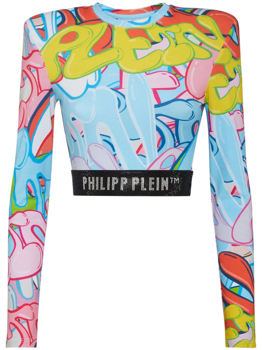 Padded Shoulder Cropped Top Ls Bombing Graffiti