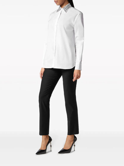 Crystal Embellished-Collar Cotton Shirt