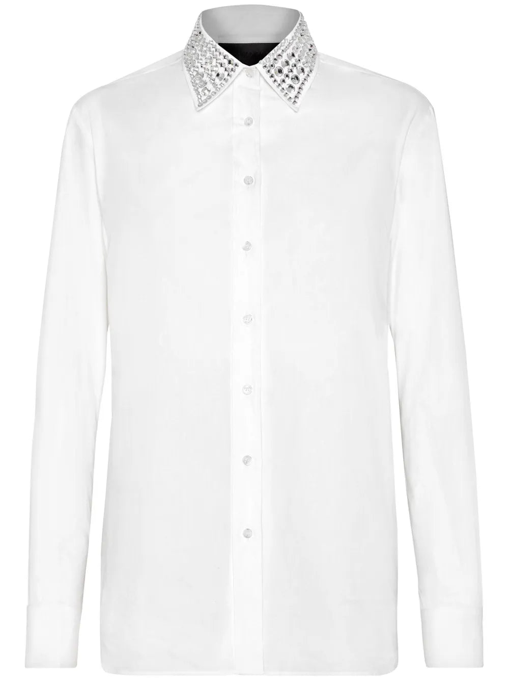 Crystal Embellished-Collar Cotton Shirt