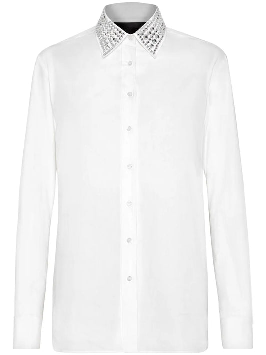 Crystal Embellished-Collar Cotton Shirt