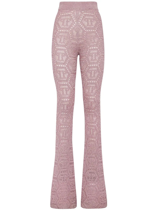 Monogram-Pattern Open-Knit Trousers