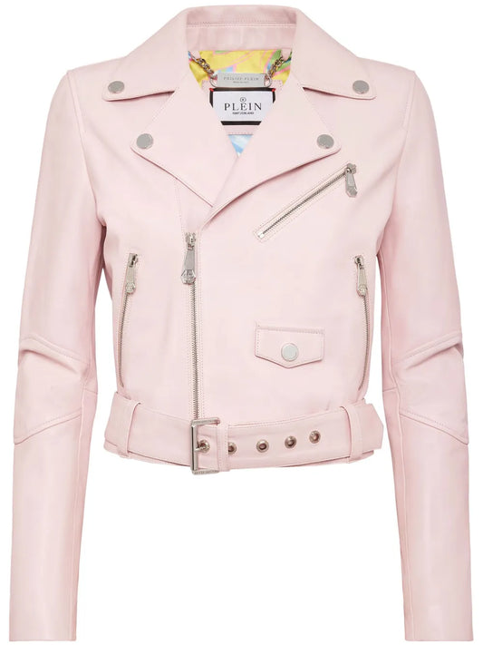 Cropped Leather Biker Jacket