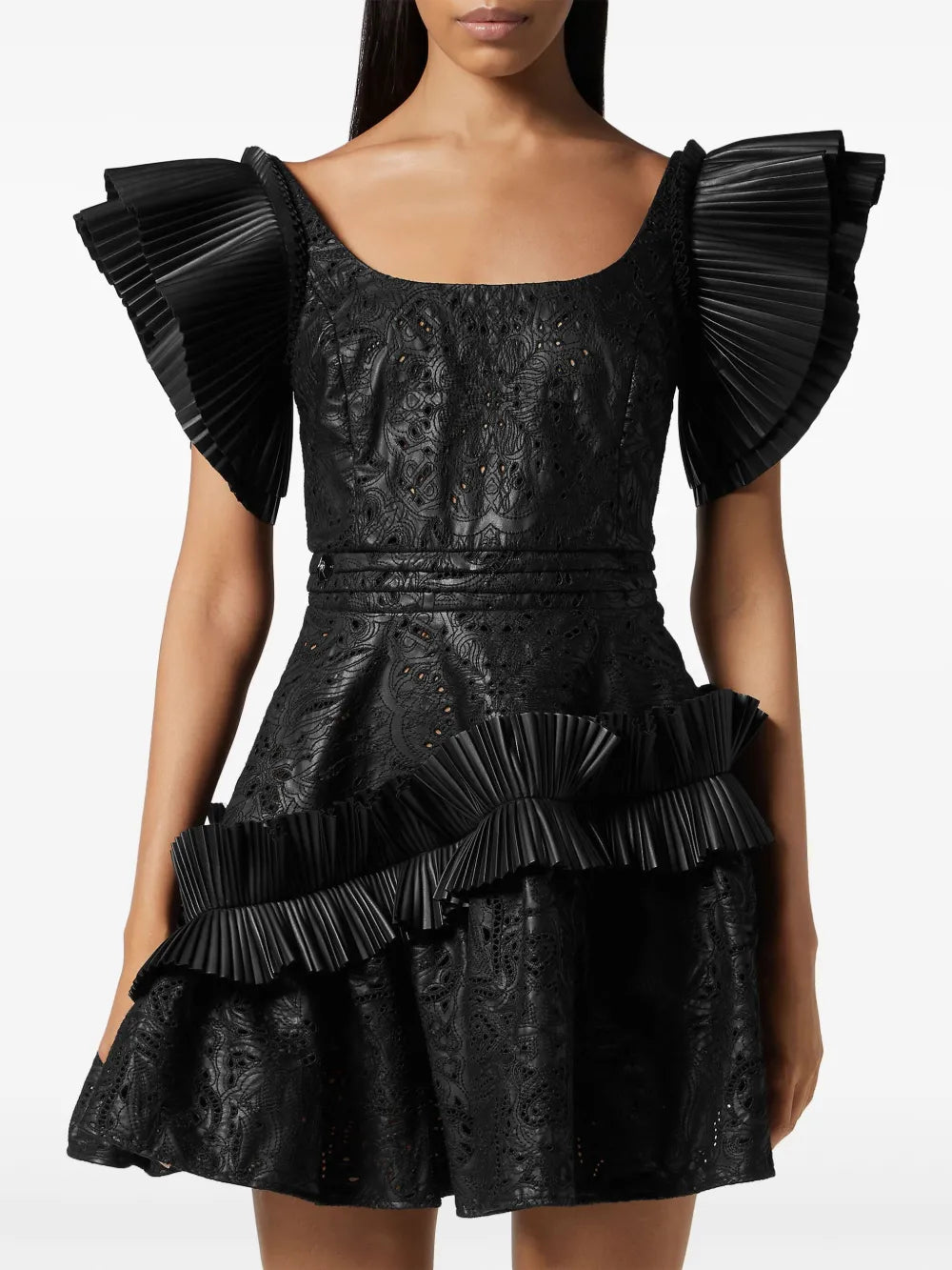 Ruffled Faux-Leather Minidress