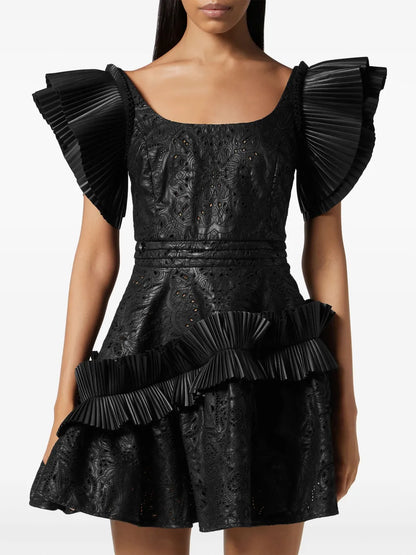 Ruffled Faux-Leather Minidress