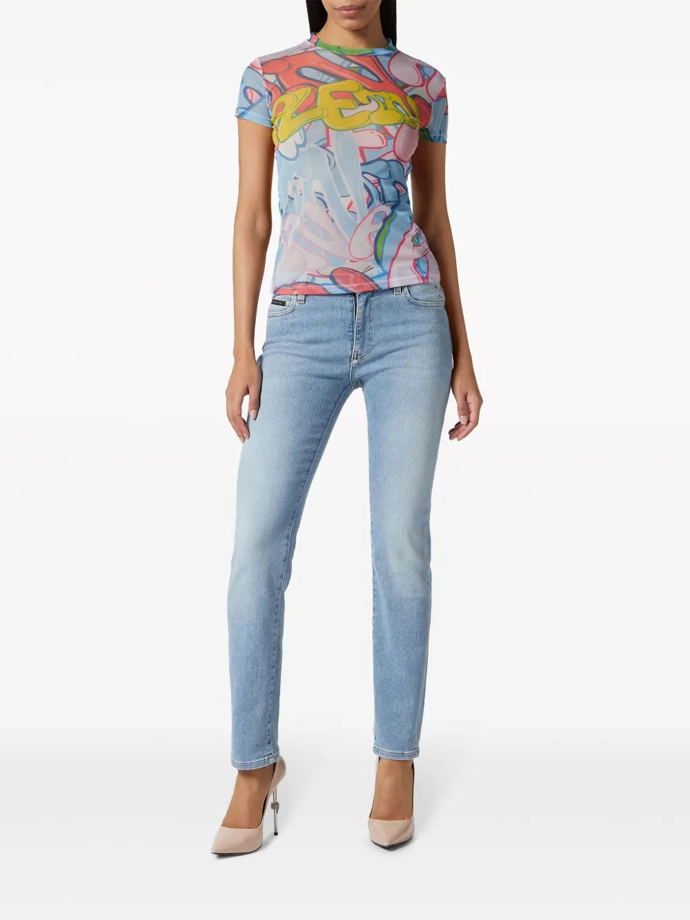 Graffiti-Print Tulle T-Shirt