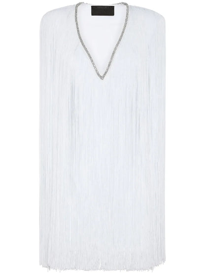 Fringed V-Neck Mini Dress