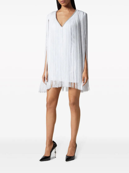 Fringed V-Neck Mini Dress