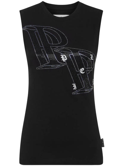 Crystal-Embellished Logo-Print Tank Top