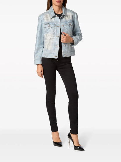 Teddy Bear-Appliqué Denim Jacket
