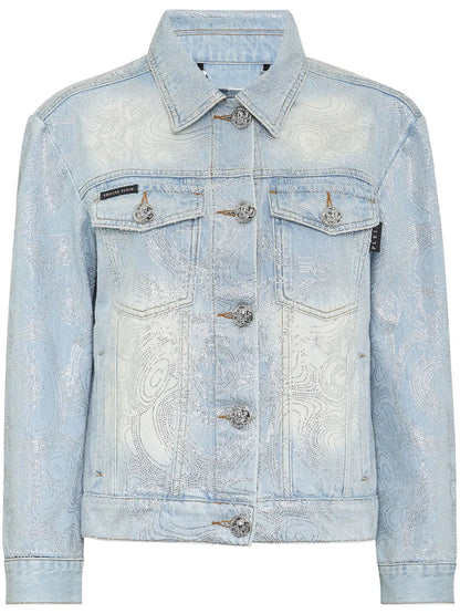 Teddy Bear-Appliqué Denim Jacket