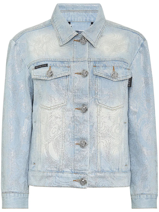 Teddy Bear-Appliqué Denim Jacket