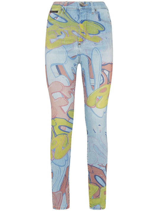 Bombing Graffiti-Print Skinny Jeans