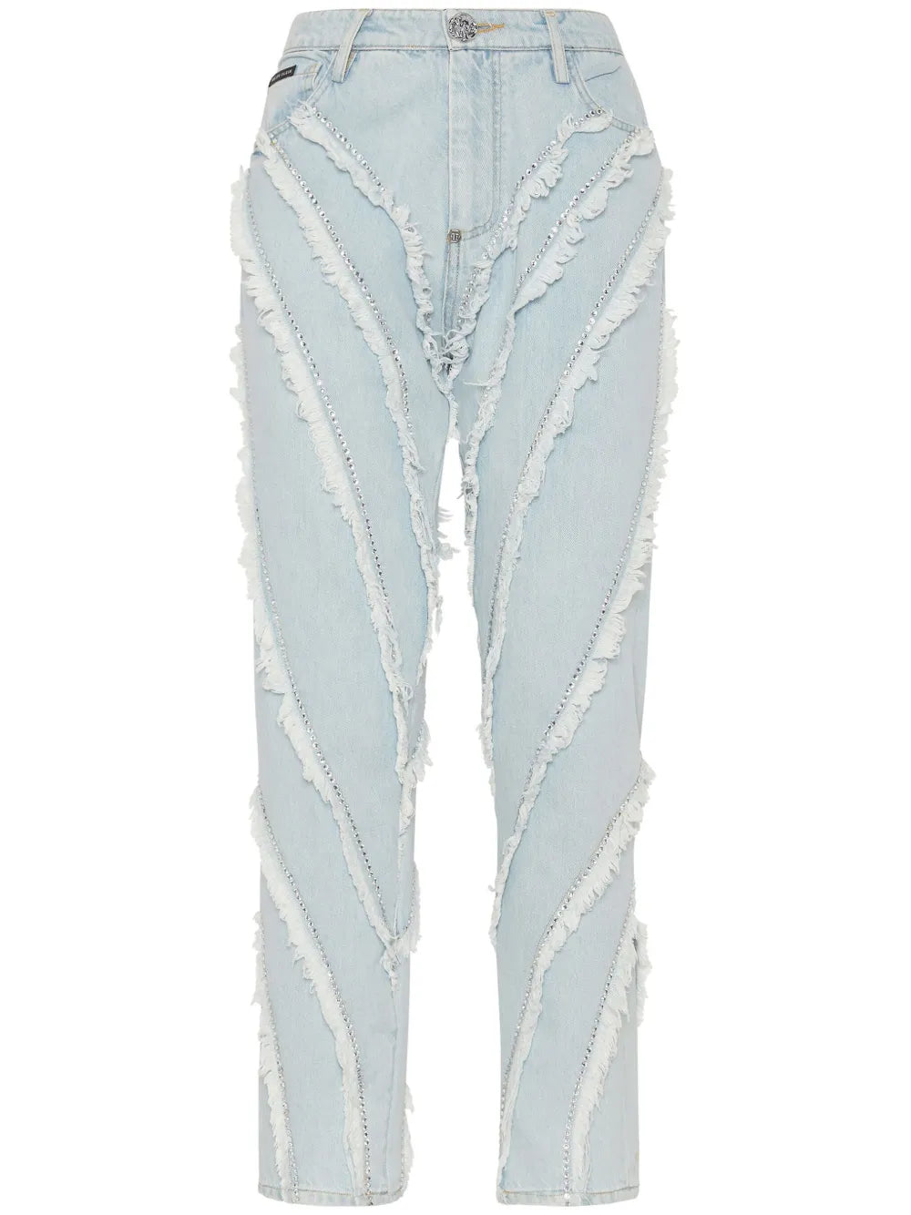 Distressed Rhinestone-Embellished Jeans