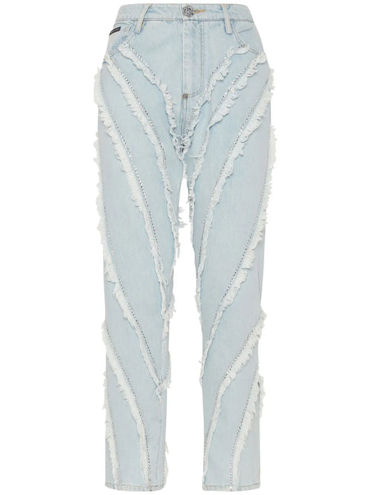 Distressed Rhinestone-Embellished Jeans