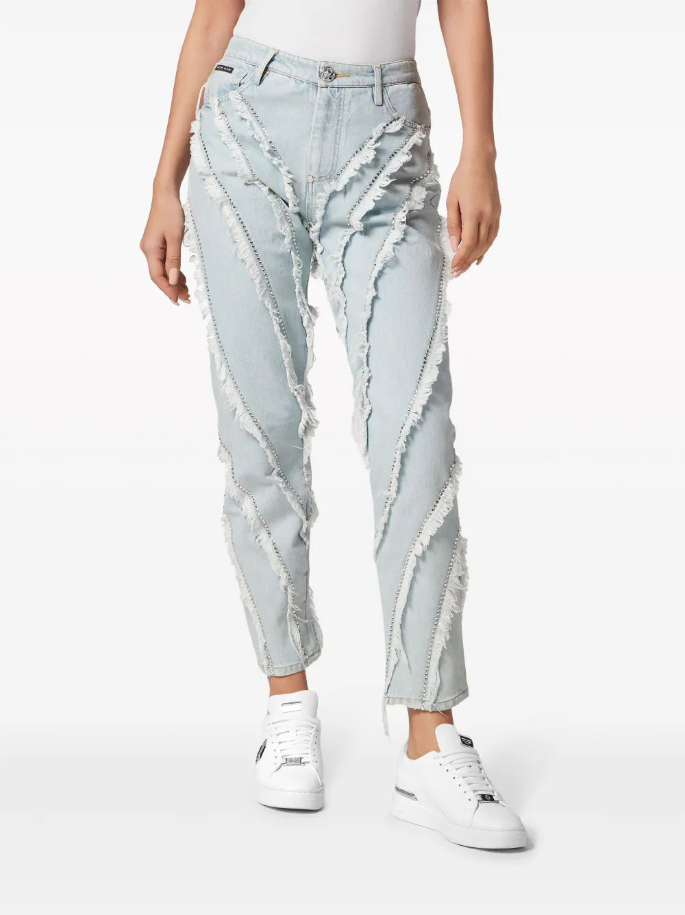 Distressed Rhinestone-Embellished Jeans